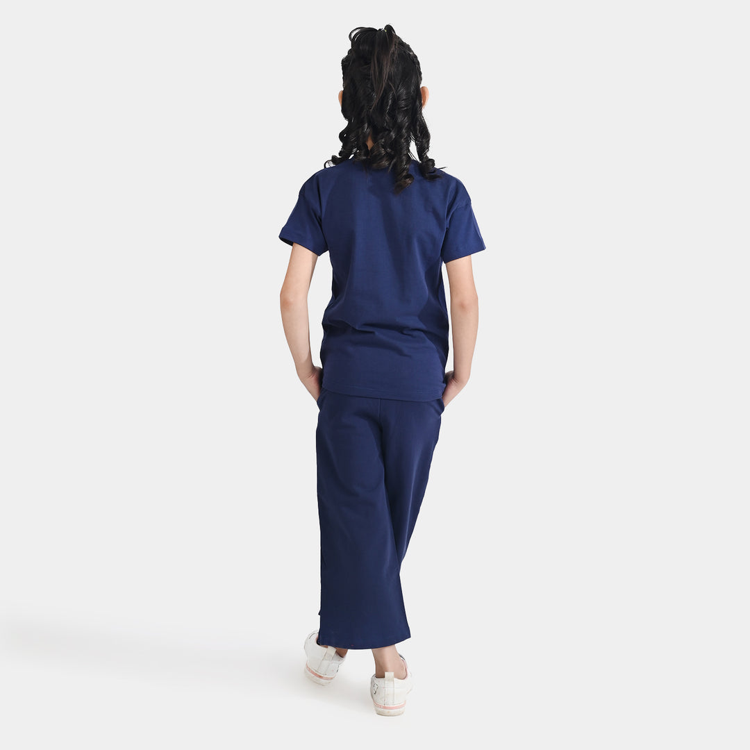 Girls Jersey/Terry 2 Piece Suit Love Sparkle-Navy Blue