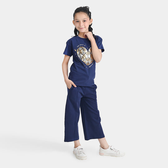Girls Jersey/Terry 2 Piece Suit Love Sparkle-Navy Blue