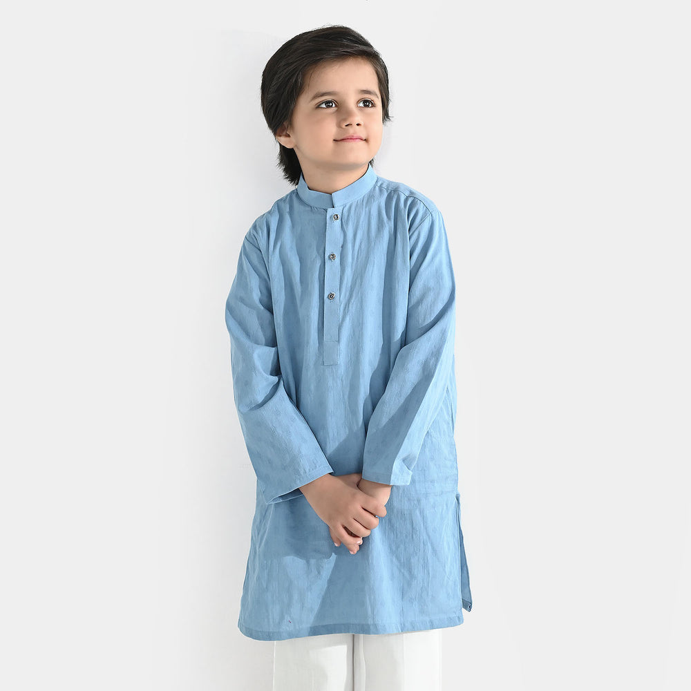 Boys Cotton Jacquard Kurta - Grey