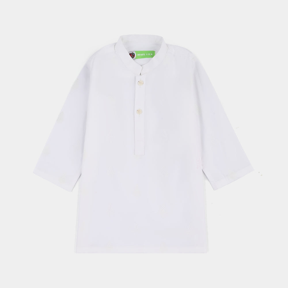 Infant Boys Cotton Poplin Kurta Pajama - White