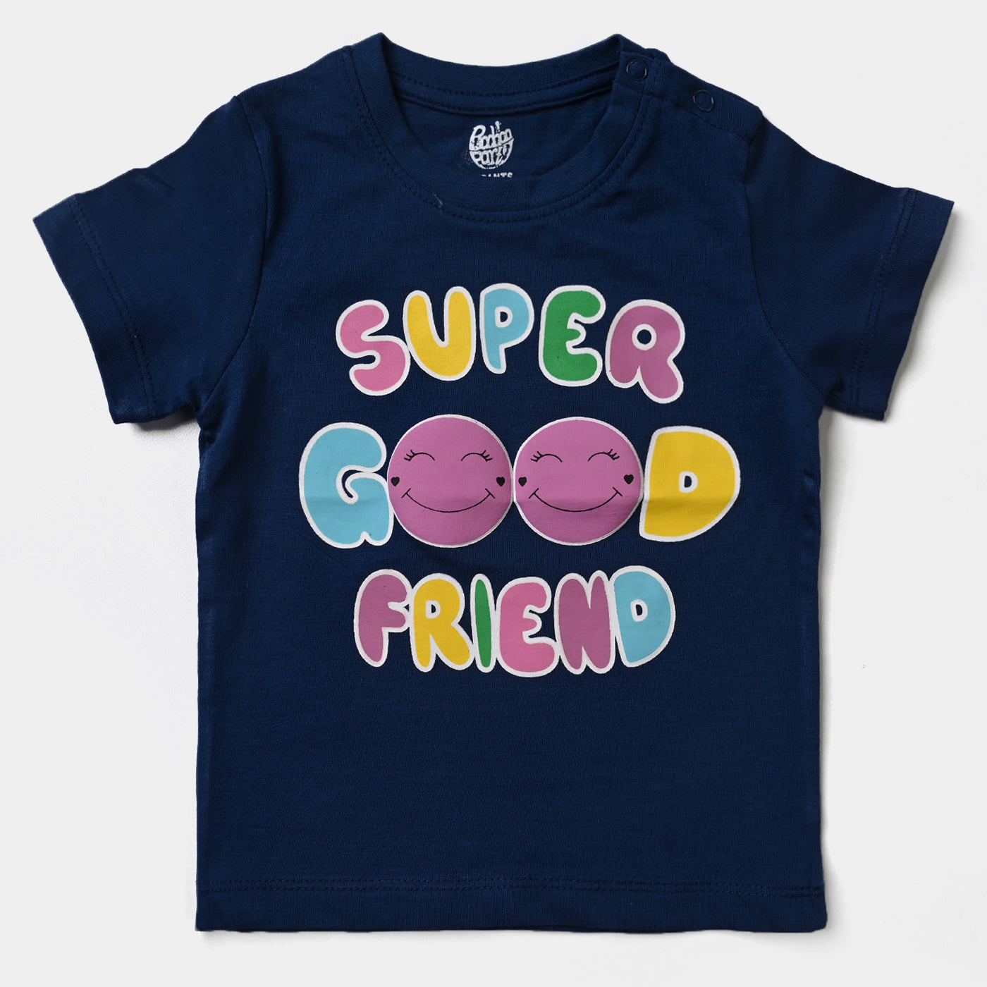 Infant Girls Cotton Jersey T-Shirt Super Good Friend-Navy Peony
