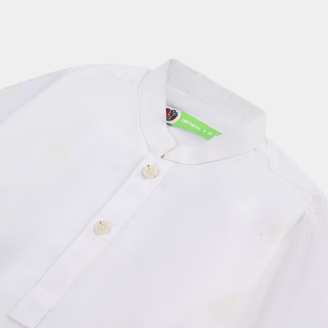 Infant Boys Cotton Poplin Kurta Pajama - White