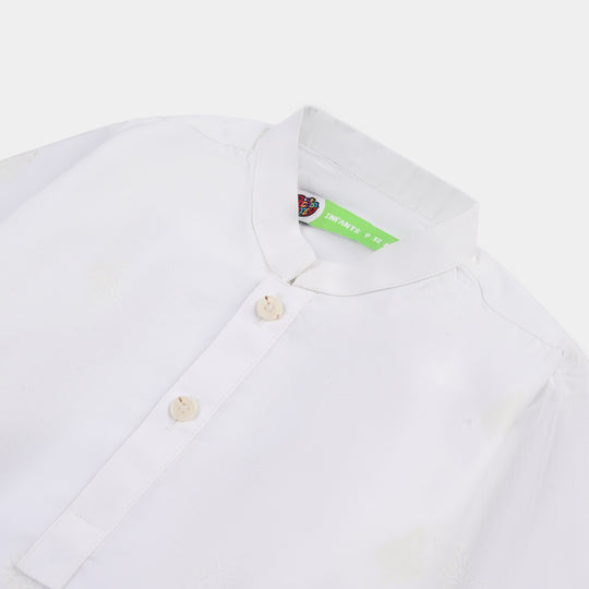 Infant Boys Cotton Poplin Kurta Pajama - White