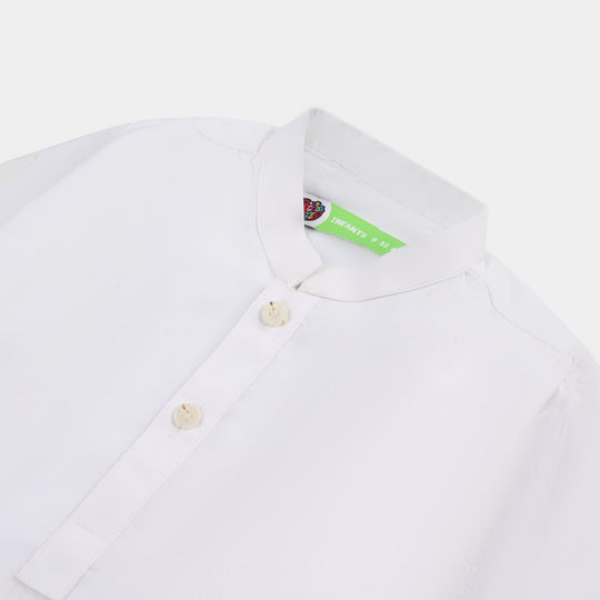 Infant Boys Cotton Poplin Kurta Pajama - White