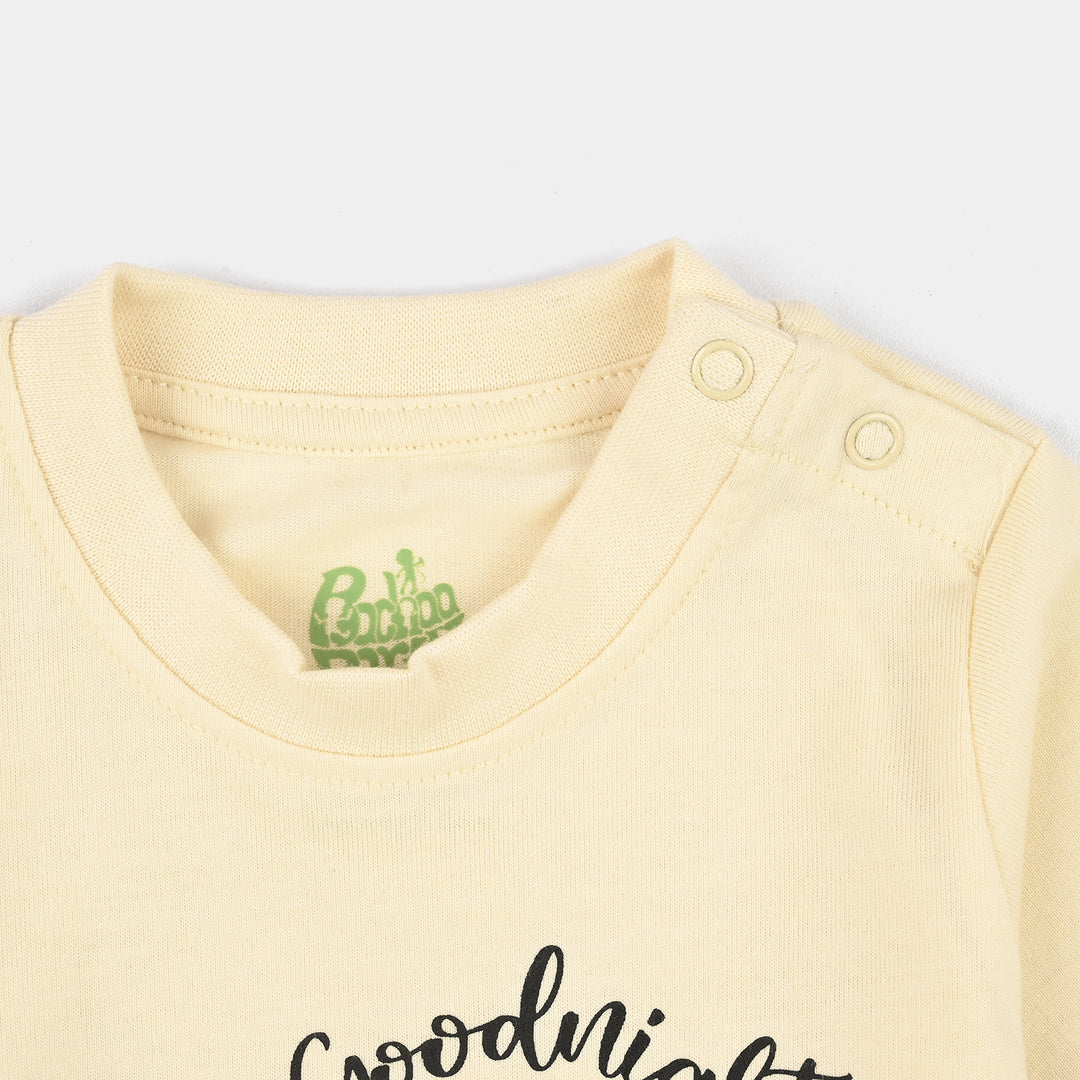 Infant Girls Poly Cotton Jersey Night Suit GOOD NIGHT-BROWN
