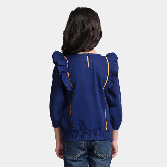 Girls khaddar EMB Top Flower Bunch-Navy Blue