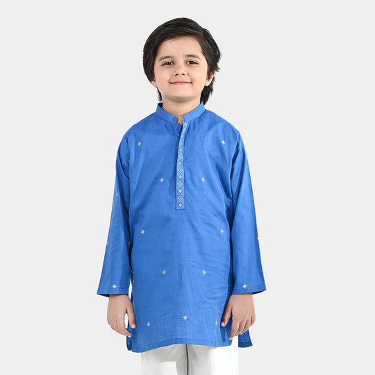 Boys Cotton Slub Printed Kurta (Funk) - Blue