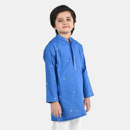 Boys Cotton Slub Printed Kurta (Funk) - Blue