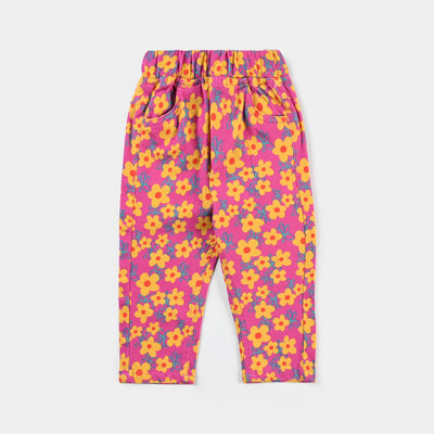 Infant Girls Cotton Twill Jeggings Pink And Yellow