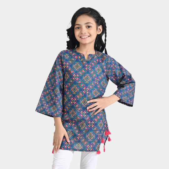 Girls Cotton Poplin Printed Kurti Tribal-Multi
