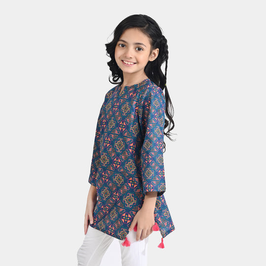 Girls Cotton Poplin Printed Kurti Tribal-Multi