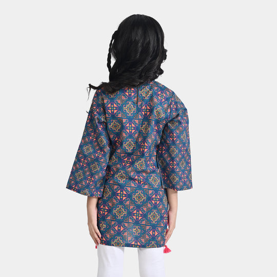 Girls Cotton Poplin Printed Kurti Tribal-Multi