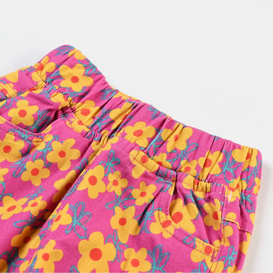 Infant Girls Cotton Twill Jeggings Pink And Yellow