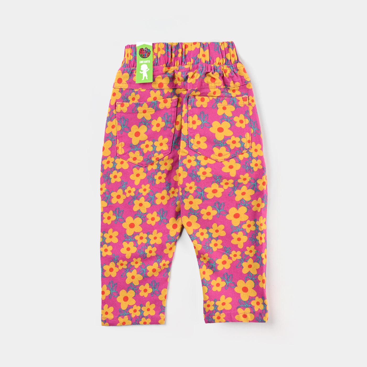 Infant Girls Cotton Twill Jeggings Pink And Yellow