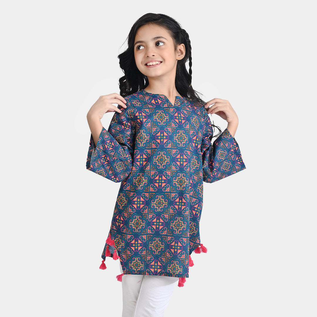 Girls Cotton Poplin Printed Kurti Tribal-Multi