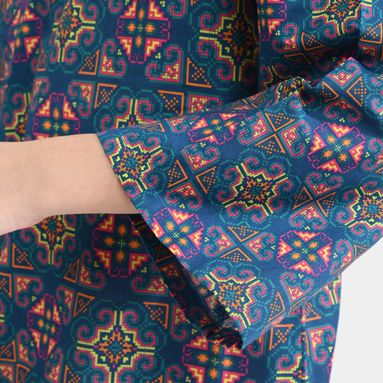 Girls Cotton Poplin Printed Kurti Tribal-Multi