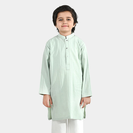 Boys Cotton Jacquard Basic Kurta (Dobby) - Green
