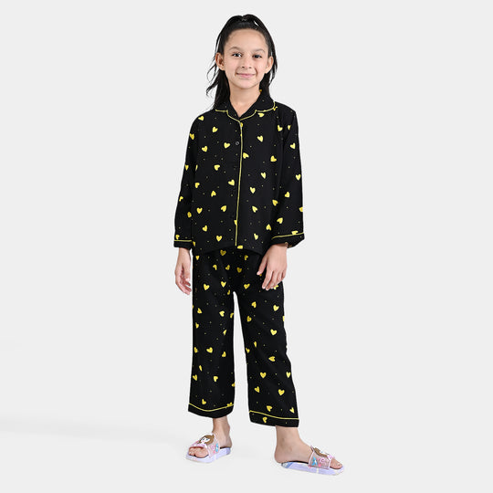 Girls Viscose Nightwear Yellow Heart - Black