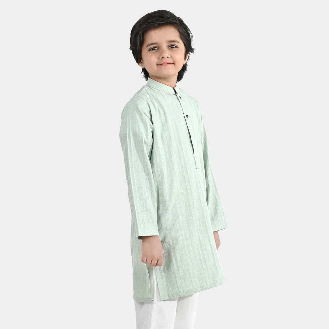 Boys Cotton Jacquard Basic Kurta (Dobby) - Green