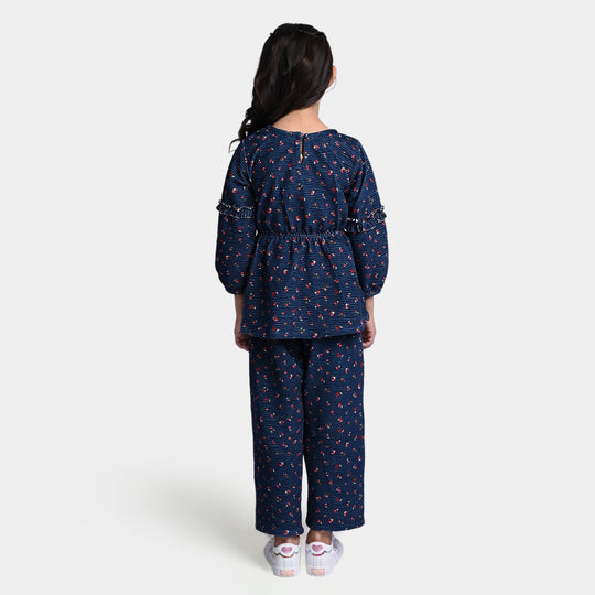 Girls Velvet Co-ord 2PC Set -Navy Blue