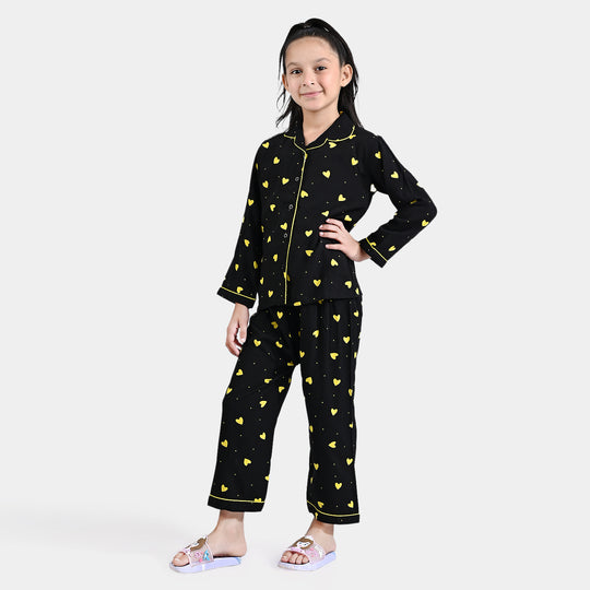 Girls Viscose Nightwear Yellow Heart - Black