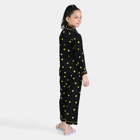 Girls Viscose Nightwear Yellow Heart - Black