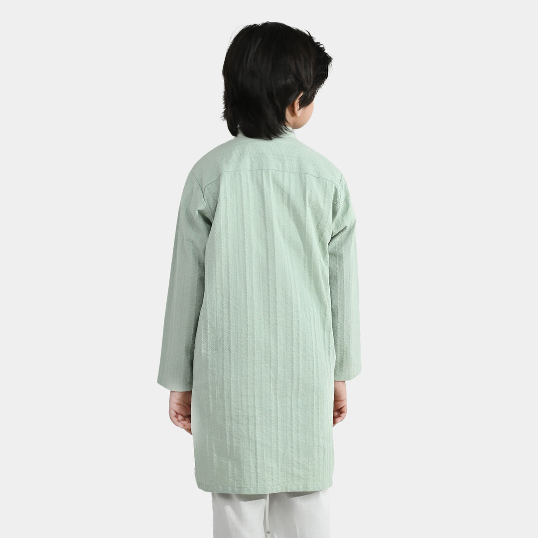 Boys Cotton Jacquard Basic Kurta (Dobby) - Green