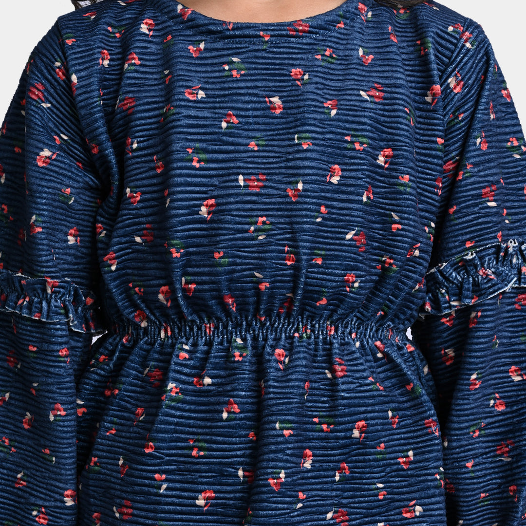 Girls Velvet Co-ord 2PC Set -Navy Blue