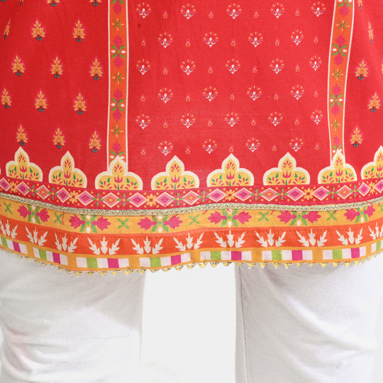 Girls Cotton Poplin Printed Kurti Rose-RED