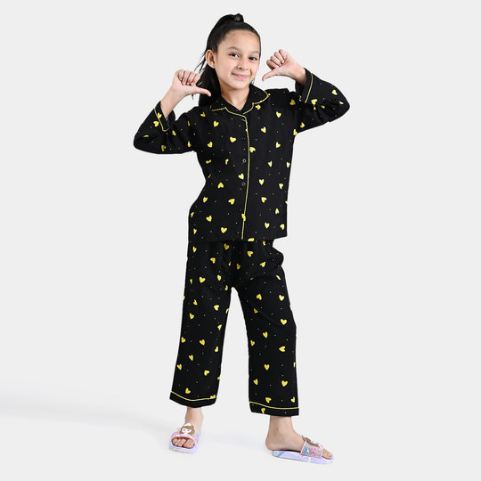 Girls Viscose Nightwear Yellow Heart - Black