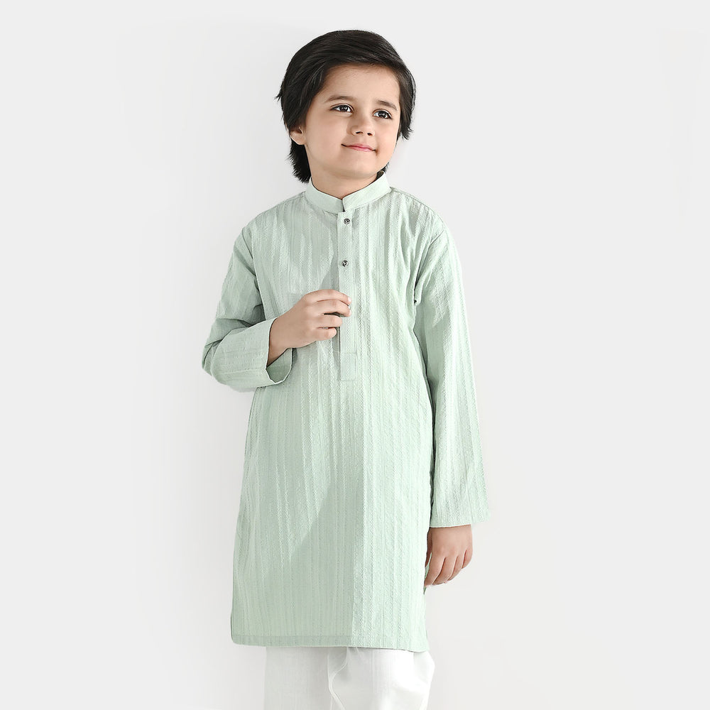 Boys Cotton Jacquard Basic Kurta (Dobby) - Green
