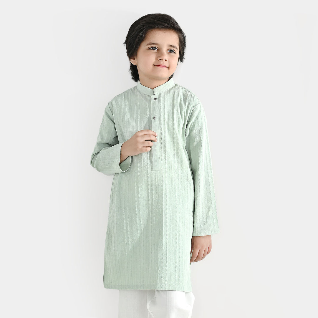 Boys Cotton Jacquard Basic Kurta (Dobby) - Green