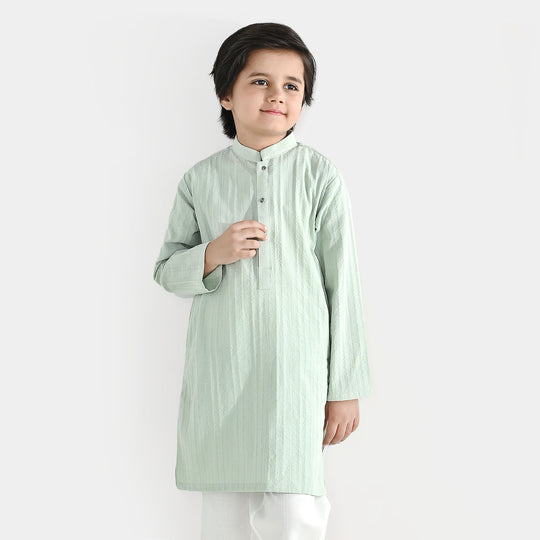 Boys Cotton Jacquard Basic Kurta (Dobby) - Green