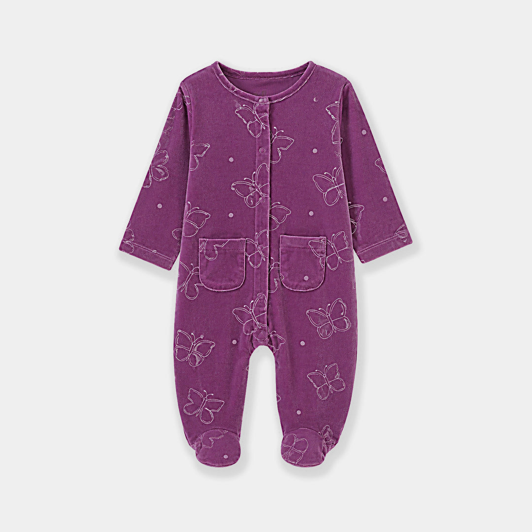 Infant Girls Embossed velvet Romper Butterfly-Purple