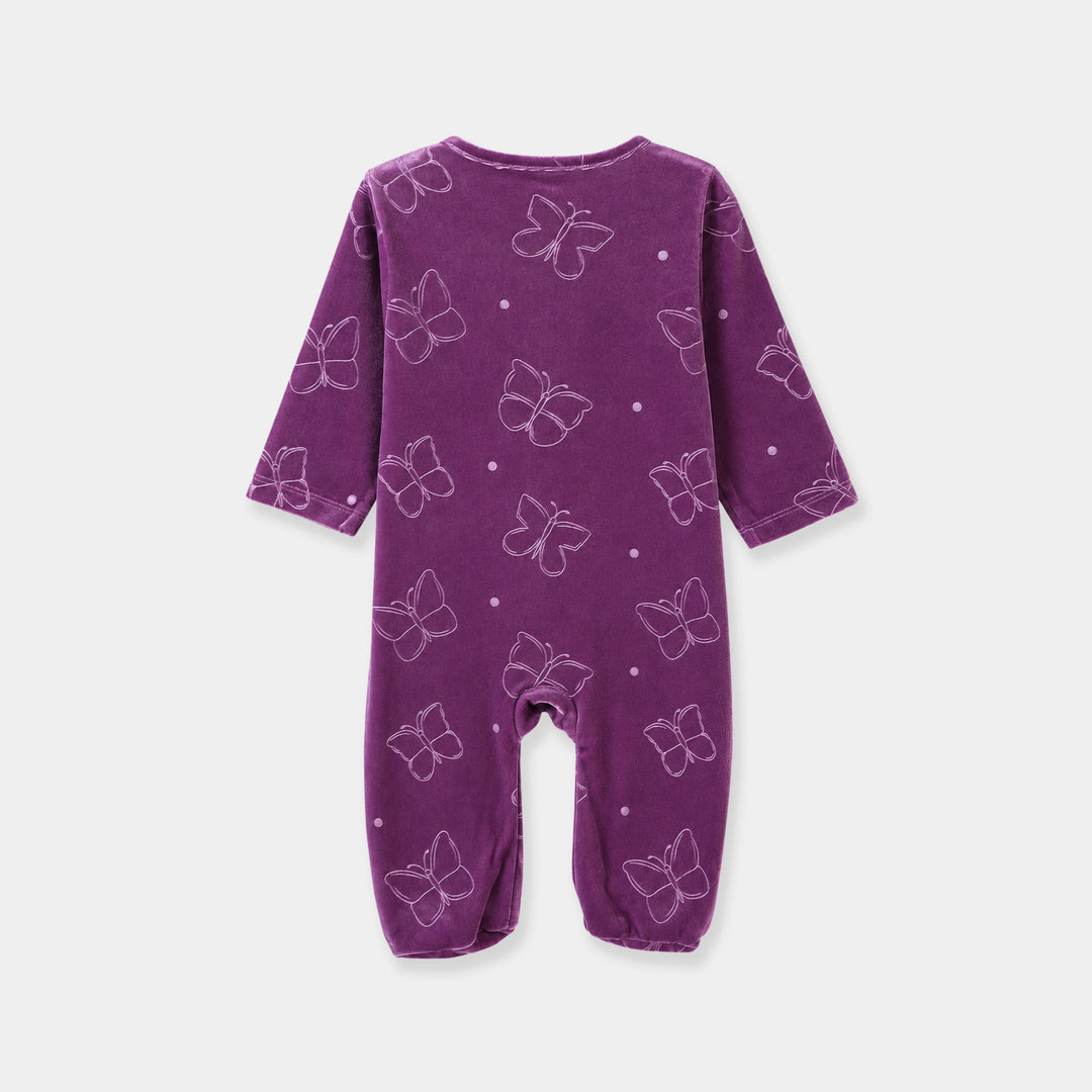 Infant Girls Embossed velvet Romper Butterfly-Purple
