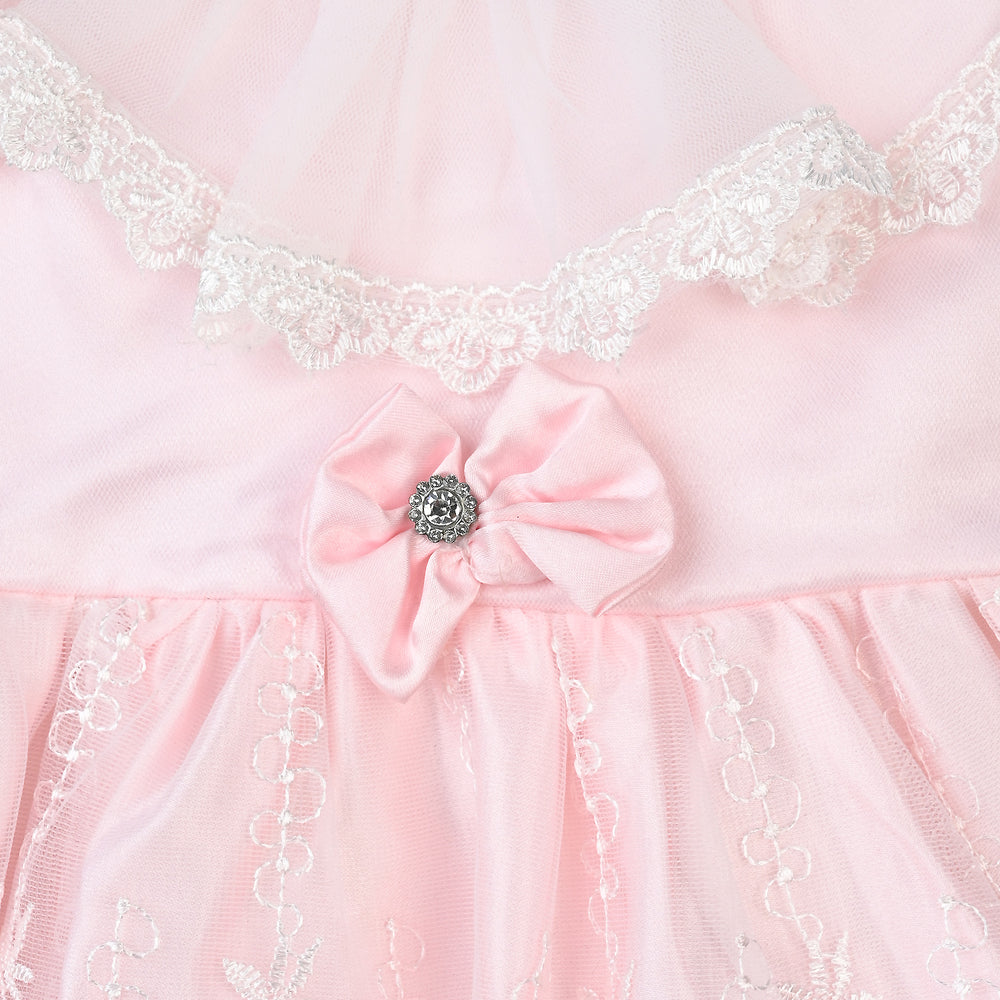 Infant Girl Poly Satin Fancy Frock Elegant-Lt Pink