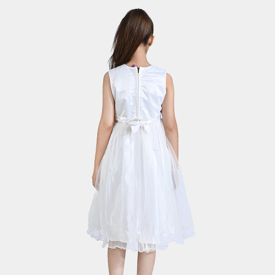 Girls Poly Satin Fancy Frock Shining-S.White