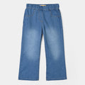 Girls Denim Stretch Jegging Eyelets-Mid Blue