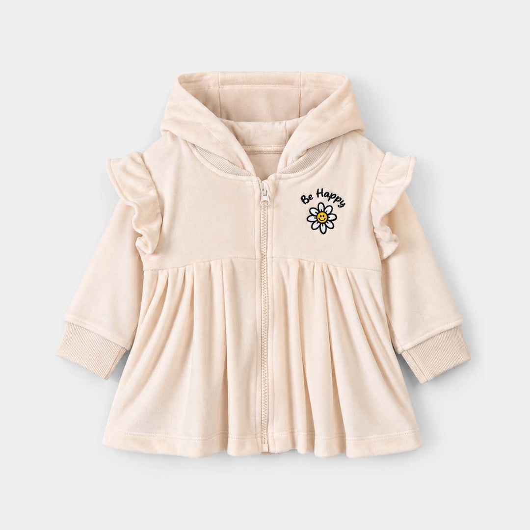 Infant Girls Velour Jacket Be Happy-Off.White