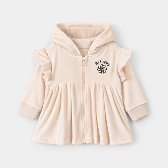 Infant Girls Velour Jacket Be Happy-Off.White