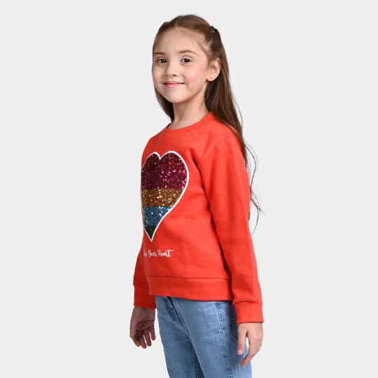 Girls Fleece Sweatshirt Follow Heart-ORANGE