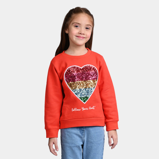 Girls Fleece Sweatshirt Follow Heart-ORANGE