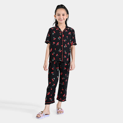 Girls Viscose Nightwear Cherry-BLACK