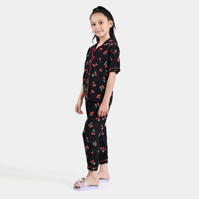 Girls Viscose Nightwear Cherry-BLACK