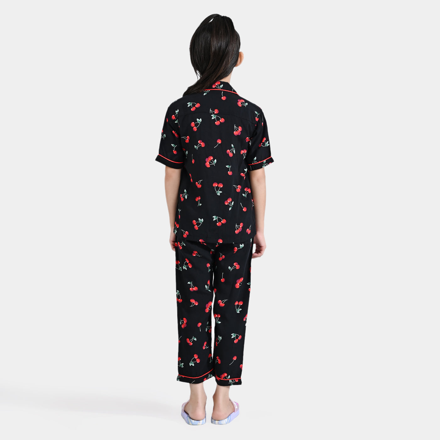 Girls Viscose Nightwear Cherry-BLACK