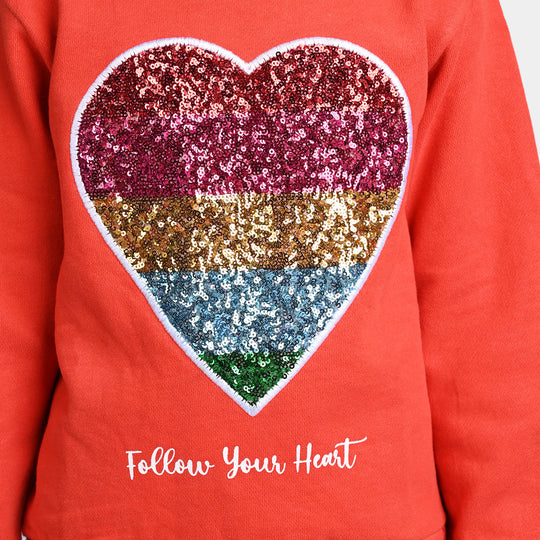 Girls Fleece Sweatshirt Follow Heart-ORANGE