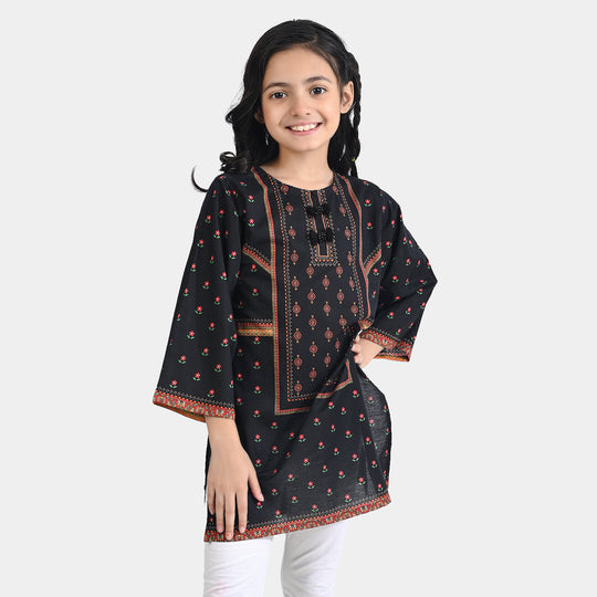 Girls Cotton Poplin Emb Kurti Ethnic-BLACK