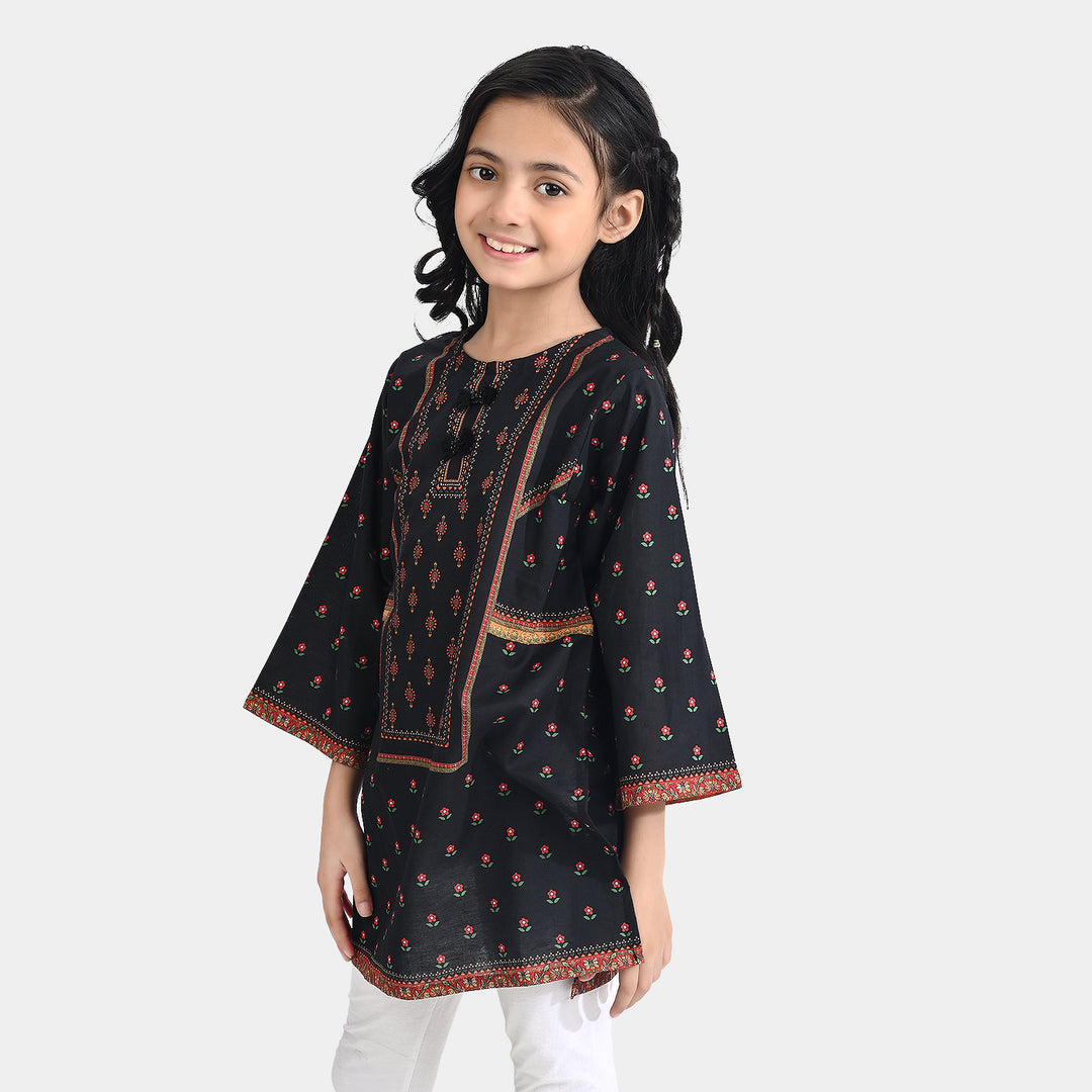 Girls Cotton Poplin Emb Kurti Ethnic-BLACK