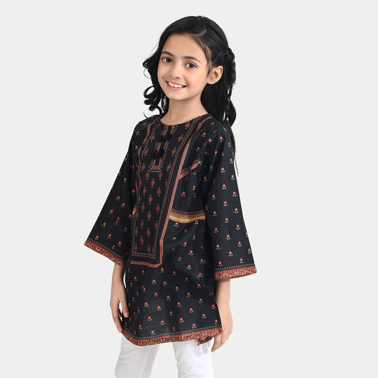 Girls Cotton Poplin Emb Kurti Ethnic-BLACK
