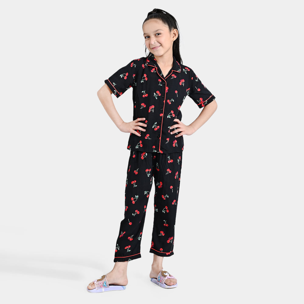 Girls Viscose Nightwear Cherry-BLACK